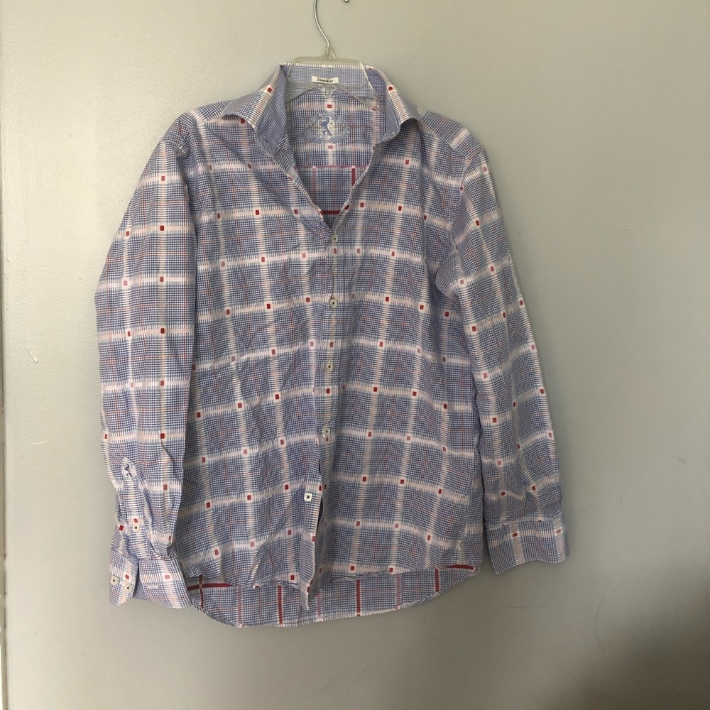 Bugatchi Designer check button down shirt L